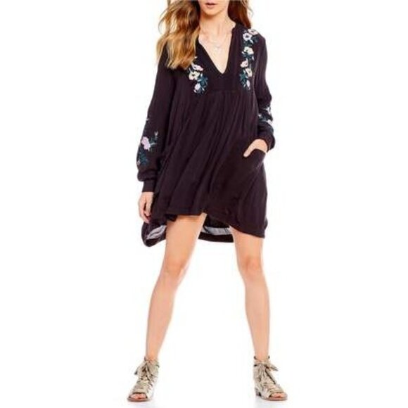 Free People Embroidered Floral Pocketed Mia Mini Dress - Picture 1 of 14